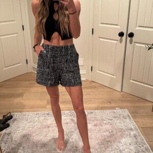 Express Black and White Patterned Tweed Shorts w zipper detail